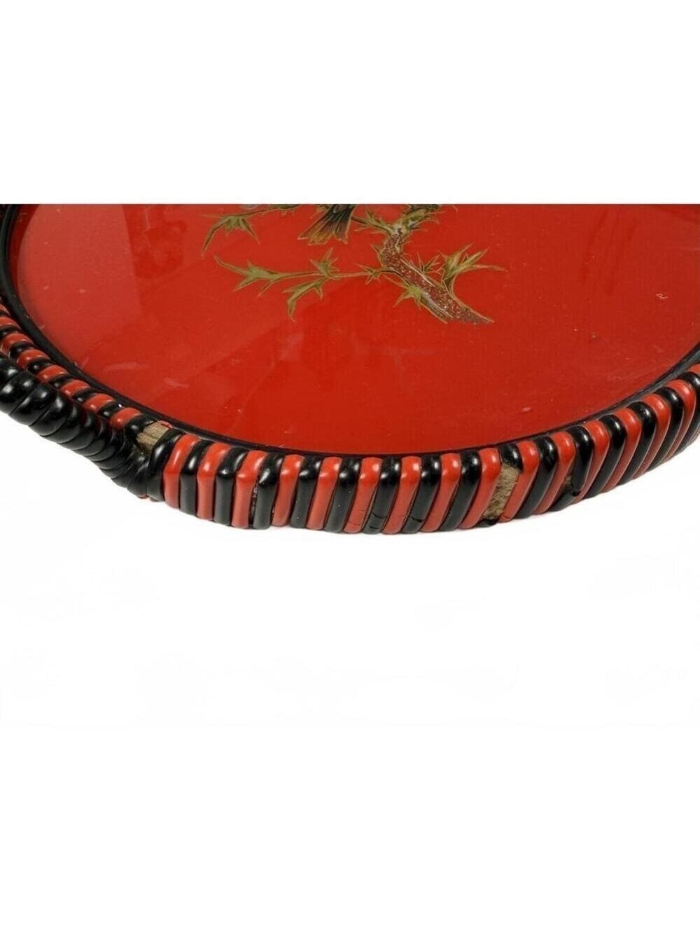 Vintage German US Zone Red Black Celluloid Goldfinch Bird Tray Bobbin Handle - Picture 6 of 13